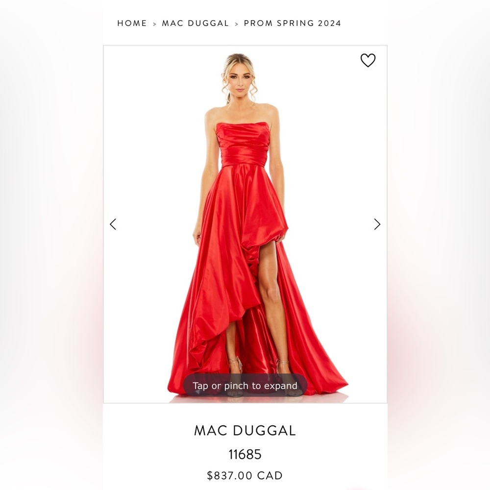 Strapless Ruched Gown, Red satin